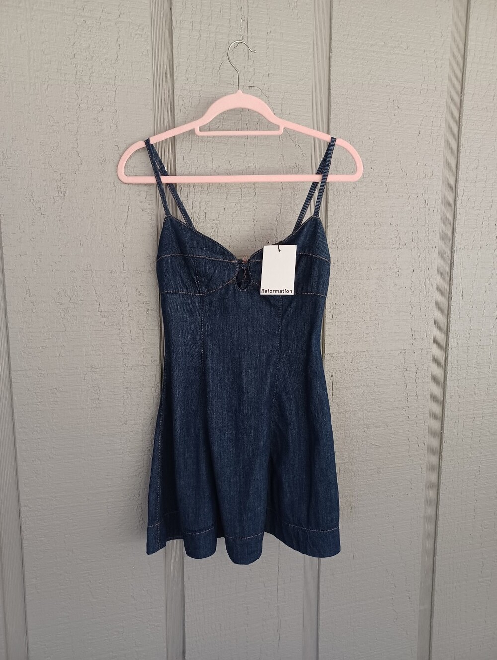 Reformation Aviana Denim Mini Dress Size 0 Women Preppy Cotton Sleeveless Liffey